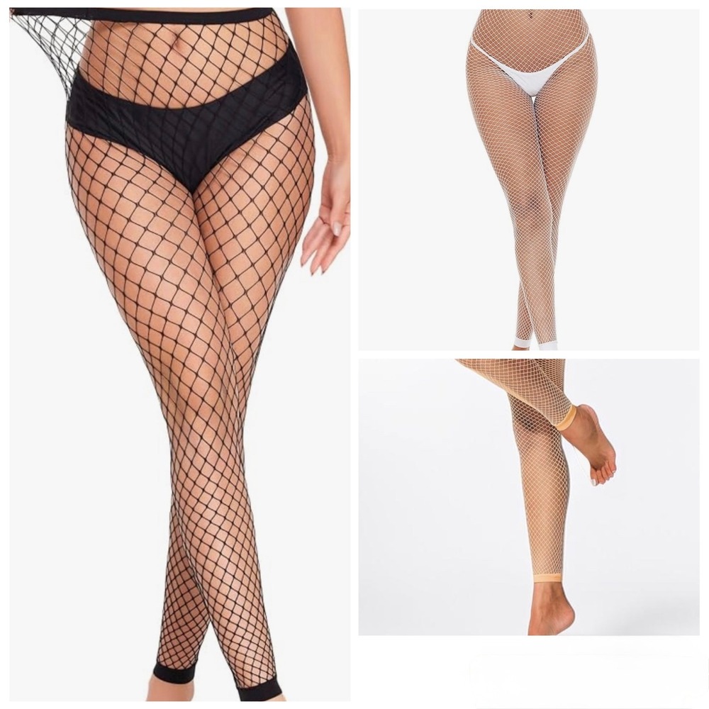 3 Pack Fishnet Leggings Women OS Black White Beige Footless Tights Festival Rave
